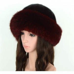 Berets Womens Winter Hat with Fox Brim Real Fur Hats - Wine Red - CA18K37UT8R $40.40
