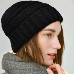 Skullies & Beanies Womens Slouchy Winter Knit Beanie Hats Warm Chunky Ski Cap Soft Skull Knit Cap for Women - ②black&beige - ...