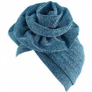 Skullies & Beanies Shiny Flower Turban Shimmer Chemo Cap Hairwrap Headwear Beanie Hair Scarf - Lake Blue - CW18ZW5NULC $11.93