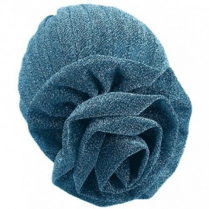 Skullies & Beanies Shiny Flower Turban Shimmer Chemo Cap Hairwrap Headwear Beanie Hair Scarf - Lake Blue - CW18ZW5NULC $11.93
