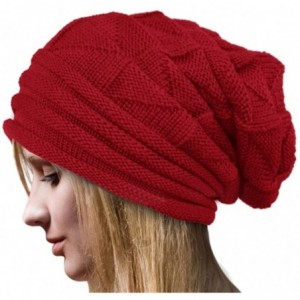Skullies & Beanies Men's Women's Knit Crochet Snowboard Knit Beanie Caps Autumn Winter Long Beanie Hats - Red - C21282QG0QX $...