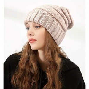 Skullies & Beanies Womens Slouchy Winter Knit Beanie Hats Warm Chunky Ski Cap Soft Skull Knit Cap for Women - ②black&beige - ...