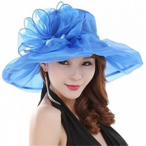 Sun Hats Women's Organza Summer Sun Hat Bridal Cap Beach Church Ascot Race Derby Hat Cocktail Party Wedding Cap - Blue - CB18...