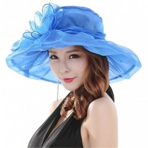 Sun Hats Women's Organza Summer Sun Hat Bridal Cap Beach Church Ascot Race Derby Hat Cocktail Party Wedding Cap - Blue - CB18...