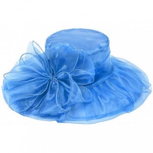 Sun Hats Women's Organza Summer Sun Hat Bridal Cap Beach Church Ascot Race Derby Hat Cocktail Party Wedding Cap - Blue - CB18...