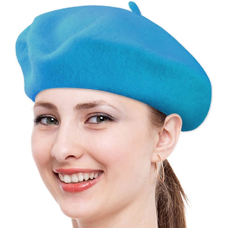 Berets Classic Solid Color Wool French Beret (Blue) - CZ11CS1GQXL $10.74