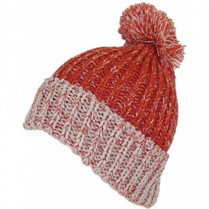 Skullies & Beanies Thick Adult Stockinette Knit Cuffed Beanie W/Pom Pom (One Size - L/XL) - Orange/Beige - CV125R7V78V $6.94