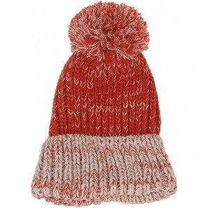 Skullies & Beanies Thick Adult Stockinette Knit Cuffed Beanie W/Pom Pom (One Size - L/XL) - Orange/Beige - CV125R7V78V $6.94