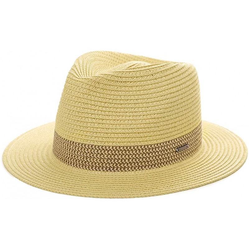 Sun Hats Womens Straw Fedora Brim Panama Beach Havana Summer Sun Hat Party Floppy - 00738_beige - C718S75GHGN $20.57