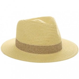 Sun Hats Womens Straw Fedora Brim Panama Beach Havana Summer Sun Hat Party Floppy - 00738_beige - C718S75GHGN $20.57