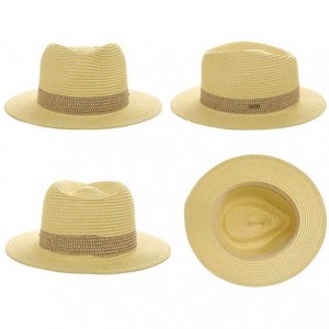 Sun Hats Womens Straw Fedora Brim Panama Beach Havana Summer Sun Hat Party Floppy - 00738_beige - C718S75GHGN $32.57
