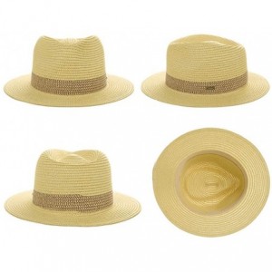 Sun Hats Womens Straw Fedora Brim Panama Beach Havana Summer Sun Hat Party Floppy - 00738_beige - C718S75GHGN $20.57