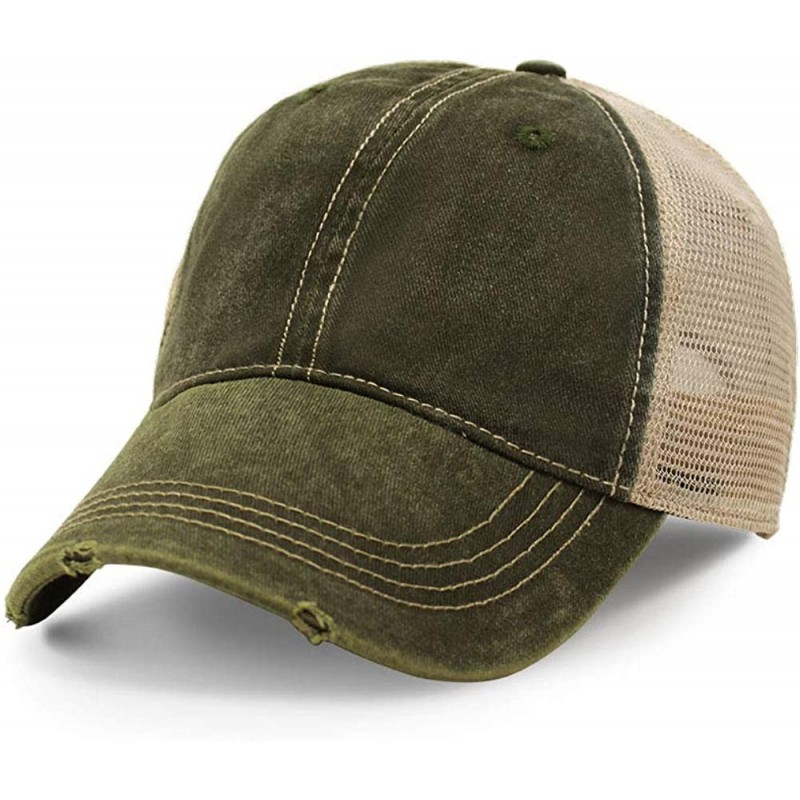 Baseball Caps Vintage Distressed Trucker Hat Adjustable Back Unisex Headwear - Army Green - CW18OY28UUW $10.76
