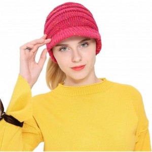 Skullies & Beanies Women Winter Ponytail Turban Hat Knit Baseball Cap Earmuffs Beanie Hat - Watermelon Red - CK18KNKY94S $7.82