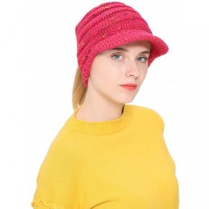 Skullies & Beanies Women Winter Ponytail Turban Hat Knit Baseball Cap Earmuffs Beanie Hat - Watermelon Red - CK18KNKY94S $7.82