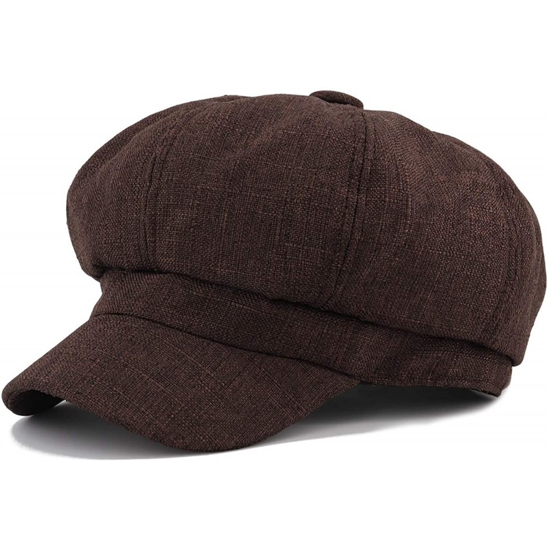 Newsboy Caps Women Linen Newsboy Cap Cabbie Hat 8 Panels - 6 7/8 Fitted - Brown - CX18Q52TIRE $14.43