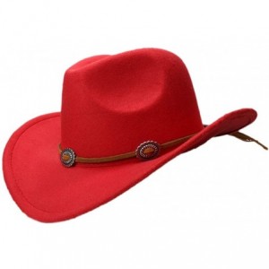 Cowboy Hats Vintage Style Unisex Wool Blend Wide Brim Western Cowboy Hat Cowgirl Cap - Red - C818KA88E5N $15.03