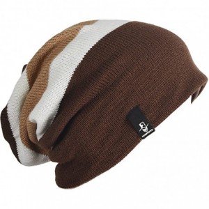 Skullies & Beanies Mens Slouchy Long Oversized Beanie Knit Cap for Summer Winter B08 - Triple Striped Brown - CX12MZ7Z61Q $13.60