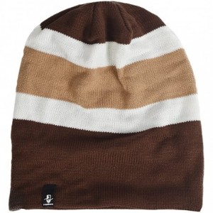 Skullies & Beanies Mens Slouchy Long Oversized Beanie Knit Cap for Summer Winter B08 - Triple Striped Brown - CX12MZ7Z61Q $13.60