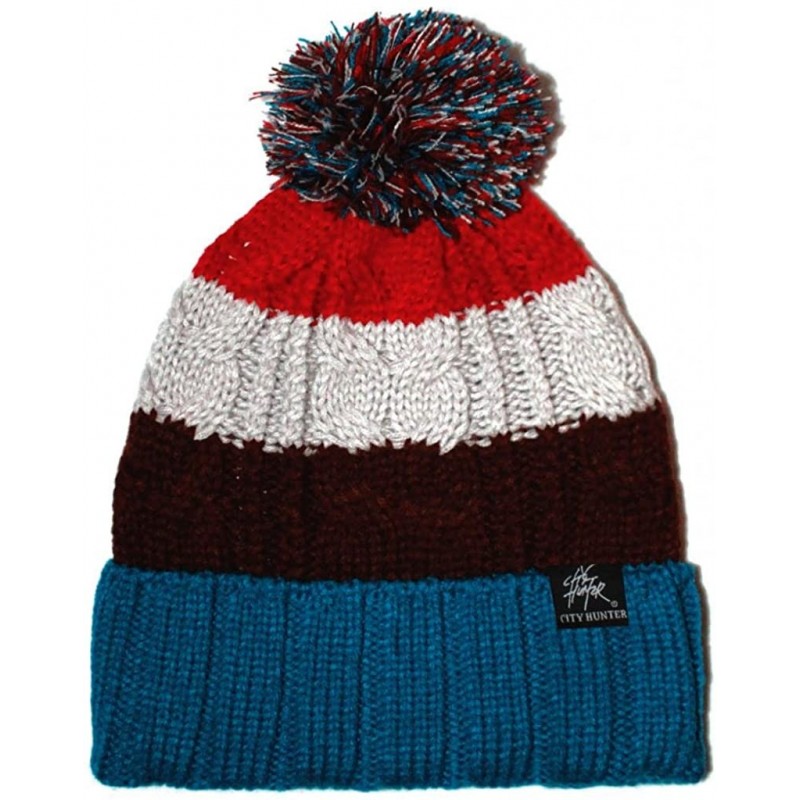 Skullies & Beanies Bold Stripe Pom Pom Knit Hat - Royal Blue - CQ11HTWUPRH $11.76