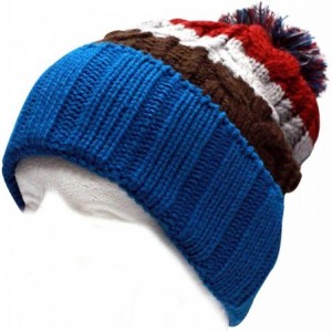 Skullies & Beanies Bold Stripe Pom Pom Knit Hat - Royal Blue - CQ11HTWUPRH $11.76