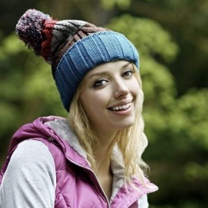 Skullies & Beanies Bold Stripe Pom Pom Knit Hat - Royal Blue - CQ11HTWUPRH $11.76