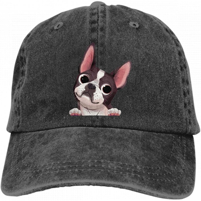 Baseball Caps Adults Boston Terrier Baseball Caps Peep Dog Denim Sport Bill Caps - Black - CE18M5XKQ0Z $14.91