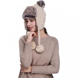 Skullies & Beanies Warm Women Winter Hat with Ear Flaps Snow Ski Thick Knit Wool Beanie Cap Hat - Beige 2 - CA1880M4RN2 $10.57