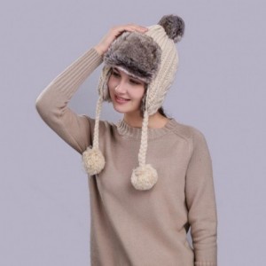 Skullies & Beanies Warm Women Winter Hat with Ear Flaps Snow Ski Thick Knit Wool Beanie Cap Hat - Beige 2 - CA1880M4RN2 $10.57