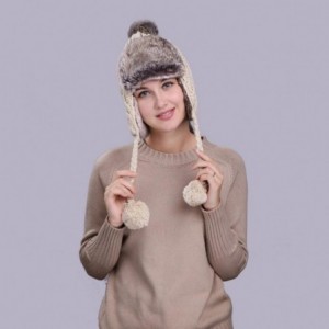 Skullies & Beanies Warm Women Winter Hat with Ear Flaps Snow Ski Thick Knit Wool Beanie Cap Hat - Beige 2 - CA1880M4RN2 $10.57