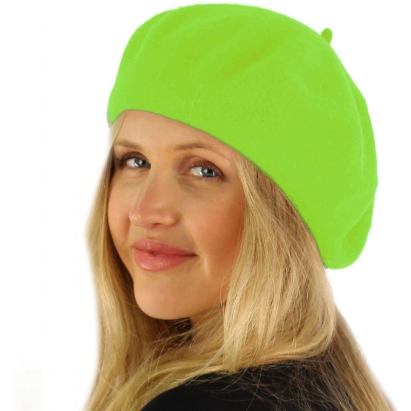 Berets Classic Winter 100% Wool Warm French Art Basque Beret Tam Beanie Hat Cap Lime - CR186869L3A $8.61