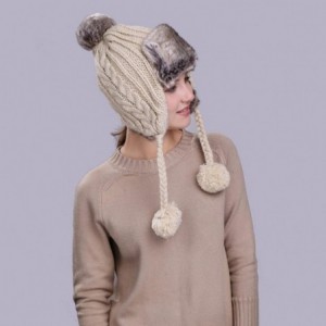 Skullies & Beanies Warm Women Winter Hat with Ear Flaps Snow Ski Thick Knit Wool Beanie Cap Hat - Beige 2 - CA1880M4RN2 $10.57