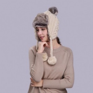 Skullies & Beanies Warm Women Winter Hat with Ear Flaps Snow Ski Thick Knit Wool Beanie Cap Hat - Beige 2 - CA1880M4RN2 $10.57