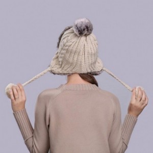 Skullies & Beanies Warm Women Winter Hat with Ear Flaps Snow Ski Thick Knit Wool Beanie Cap Hat - Beige 2 - CA1880M4RN2 $10.57