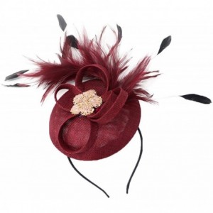 Berets Womens Fascinator Hat Sinamay Pillbox Flower Feather Tea Party Derby Wedding Headwear - Z Wine Red - CD195MZ200O $11.84