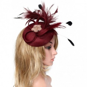 Berets Womens Fascinator Hat Sinamay Pillbox Flower Feather Tea Party Derby Wedding Headwear - Z Wine Red - CD195MZ200O $11.84