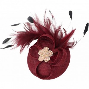 Berets Womens Fascinator Hat Sinamay Pillbox Flower Feather Tea Party Derby Wedding Headwear - Z Wine Red - CD195MZ200O $11.84