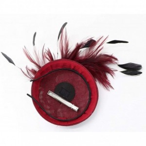 Berets Womens Fascinator Hat Sinamay Pillbox Flower Feather Tea Party Derby Wedding Headwear - Z Wine Red - CD195MZ200O $18.25