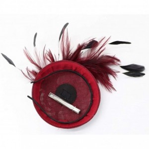 Berets Womens Fascinator Hat Sinamay Pillbox Flower Feather Tea Party Derby Wedding Headwear - Z Wine Red - CD195MZ200O $11.84