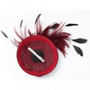 Berets Womens Fascinator Hat Sinamay Pillbox Flower Feather Tea Party Derby Wedding Headwear - Z Wine Red - CD195MZ200O $11.84