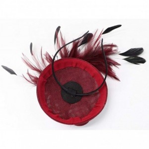 Berets Womens Fascinator Hat Sinamay Pillbox Flower Feather Tea Party Derby Wedding Headwear - Z Wine Red - CD195MZ200O $11.84