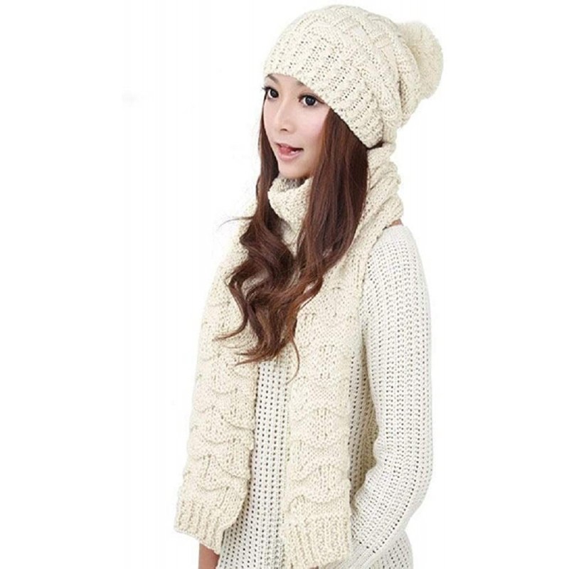 Skullies & Beanies Women Girls Winter Warm Fashion Knitted Hat Beanie Scarf Set - White - CO18ILTIXCS $19.13