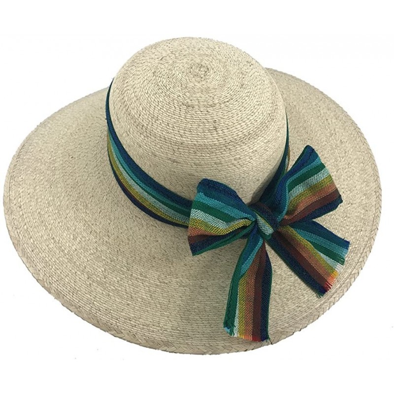 Sun Hats The Original DAMA Lady's Moreno Palm Straw Sun Hat - Natural W/ Green/Rainbow Bow - CZ184NLLG66 $33.36