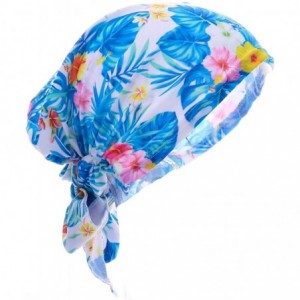 Skullies & Beanies Women Chemo Headscarf Pre Tied Hair Cover for Cancer - Blue Leaves - C9198KMX2GK $14.67