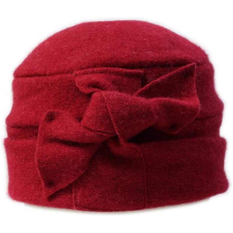 Bucket Hats Flower 100% Wool Dome Bucket Hat Winter Cloche Hat Fedoras Derby Hat - E-red - CR18HEHALSL $15.53