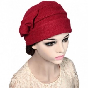 Bucket Hats Flower 100% Wool Dome Bucket Hat Winter Cloche Hat Fedoras Derby Hat - E-red - CR18HEHALSL $15.53