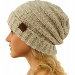 Skullies & Beanies Winter Trendy Warm Oversized Chunky Baggy Stretchy Slouchy Skully Beanie Hat - Chenille Beige - C018I55GX4...