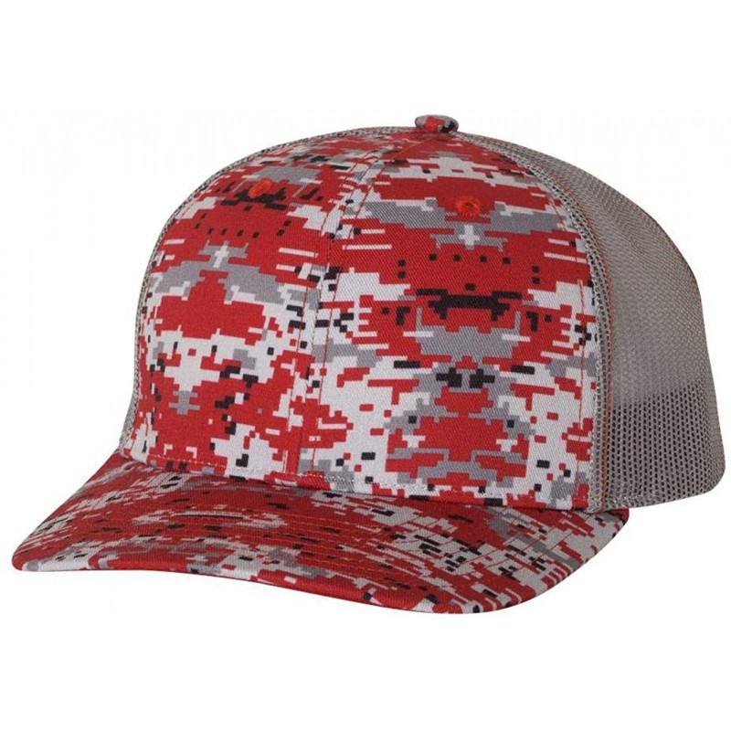 Baseball Caps Richardson Unisex 112 Trucker Adjustable Snapback Baseball Cap - Red Digital Camo/ Charcoal - CV127UBKQTD $12.99