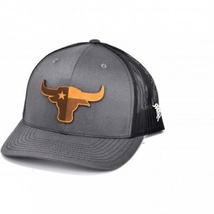 Baseball Caps Texas 'The Longhorn' Leather Patch Hat Curved Trucker - Charcoal/Black - C018IOL4Z4O $21.06