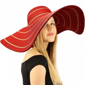 Sun Hats Summer Elegant Derby Big Super Wide Brim 8" Brim Floppy Sun Beach Dress Hat - Striped Lurex Red - C2195K92KDI $36.85